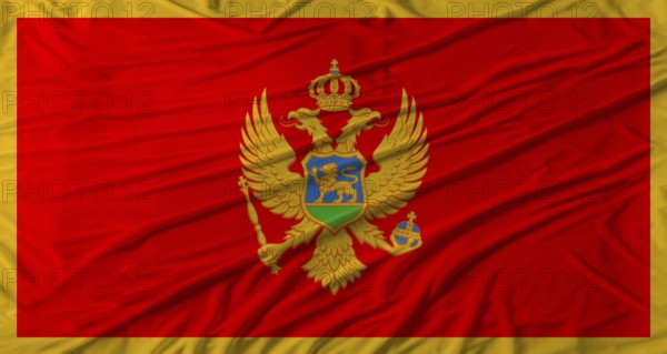 Montenegrin flag waving. Flag of Montenegro with cloth texture