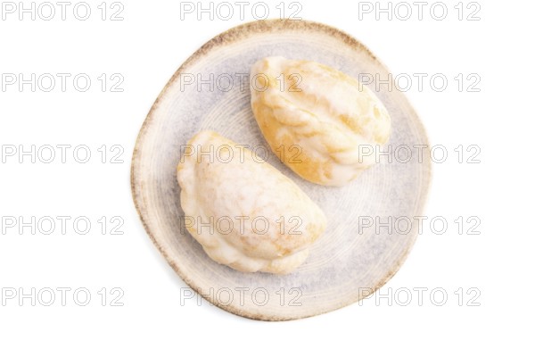 Glazed Pies with blueberry jam Isolated on white background, top view, flat lay, close up