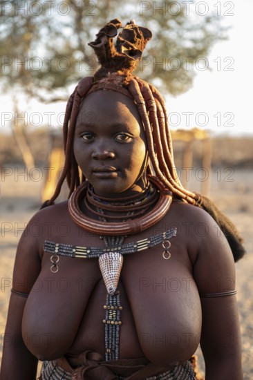 Portrait, married Himba woman, traditional Himba village, Kaokoveld, Kunene, Namibia