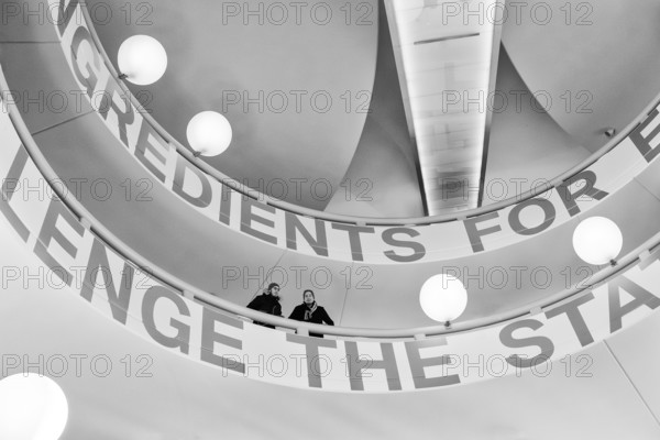 Modern architecture, interior view of the often so-called salad bowl from BMW Welt, the design was by Karl Schwanzer and opened in 1972, Munich, Bavaria, Germany