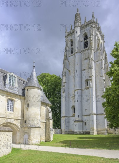 Tower of the Abbey of, Le Bec-Hellouin, Eure, France