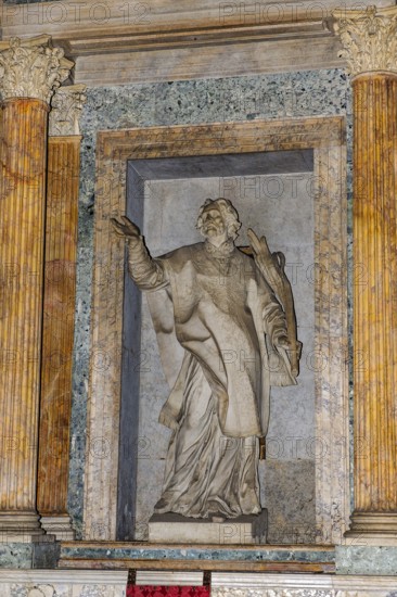 Statue sculpture of martyr St. Rasio in ancient Roman temple Pantheon di Agripppa, Catholic church since 609 AD Basilica of Santa Maria ad Martyres, Rome, Lazio, Italy