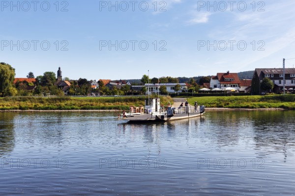 Weser ferry from Hemeln to Veckerhagen, yaw rope ferry, environmentally friendly, Verhagen, Hesse, Germany