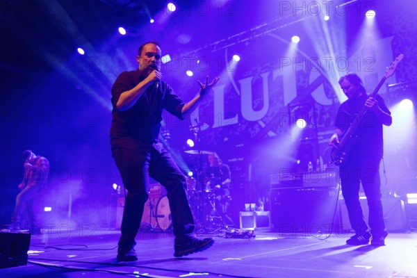 Neil Fallon, lead singer of Clutch (centre) and Tim Sult, Dan Maines and Jean-Paul Gaster live on UK & European Tour 2025 at Huxleys Neue Welt in Berlin on 03.12.2025