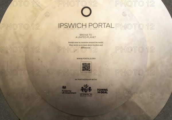 Information on the back of the screen, first ever UK Portal in Ipswich, Suffolk, England, UK
