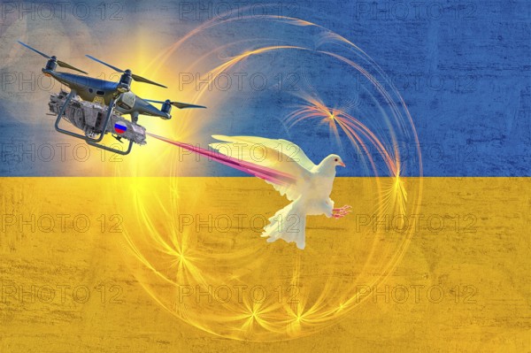 Symbolic image, Putin and Ukraine war, Russian drones attack Ukraine and EU, sabotage by Russia, cybercrime, espionage, underwater cables, Baltic states, Poland, threat to Europe/world politics, billiards of world politics, Ukraine, Russia, danger situation, continued gas delivery, arms supplies, scarcity of fossil fuels, cold winter, frost, energy supply, food for the third world, raw material supply