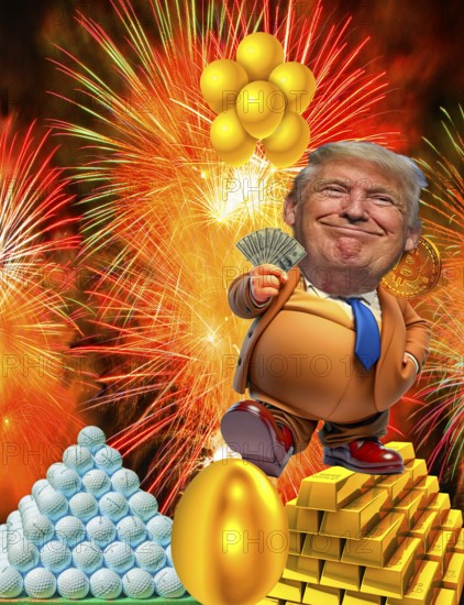 Symbolic image, USA for Trump self-service shop, Trump Bitcoin, questionable speculation gains for himself and Trump family, dollar blessing to the detriment of the USA, morale as president, stock prices, uncertain digital currency, resources, industry, critical economy, stock market hype, stock market crash, payment, insolvency, bad decisions, maximum profit, profit slump, share prices, location Germany, global economy, globalization, environmental protection, mafia, Trump government, bitcoin rally, cryptocurrency, electronic wallet wallet, crypto reserve, Price development, stock exchange trading