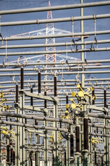 Substation at STEAG coal-fired power plant in Duisburg-Walsum, North Rhine-Westphalia, Germany