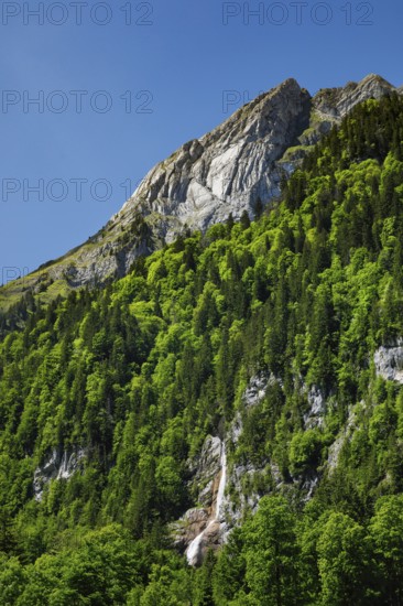 Waterfall below Ochsenkopf in Klöntal, Canton of Glarus, Switzerland