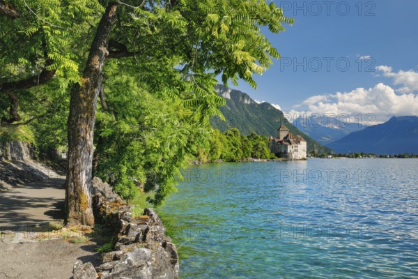 Chillon Castle on Geneva near Veytaux, Canton of Vaud, . switzerland