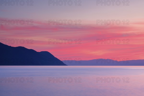 Colorful sunset over Lake Geneva, near Montreux, Canton of Vaud, . switzerland