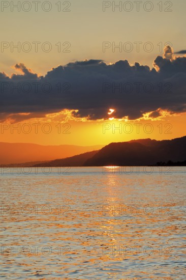 Colorful sunset over Lake Geneva, near Montreux, Canton of Vaud, . switzerland