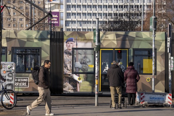 Streetcar on AlexanderstraÃŸe in Berlin, advertising for the Bundeswehr, personnel advertising, military service, Germany