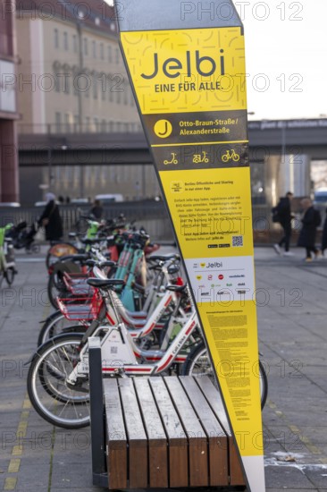 Jelbi Station der Berliner Verkehrsbetriebe, BVG, here BVG customers can combine various mobile sharing and public transport offers, providers of various e-scoots, bike offers, taxis, bus, train, Germany