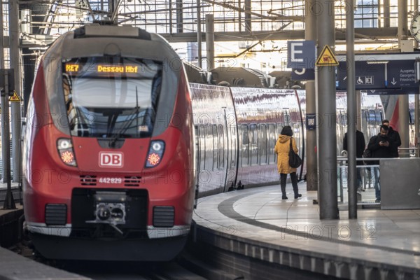 Regional express, RE7, to Dessau at FriedrichstraÃŸe station, Berlin, Germany