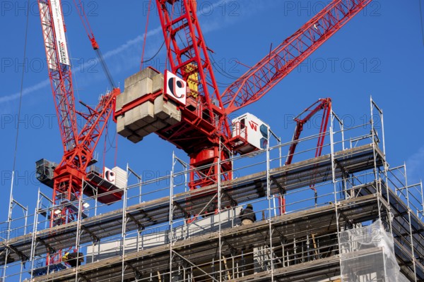 Construction site of the Covivio high-rise building near Alexanderplatz in Berlin, mixed use of apartment, offices, retail and a daycare center, Germany