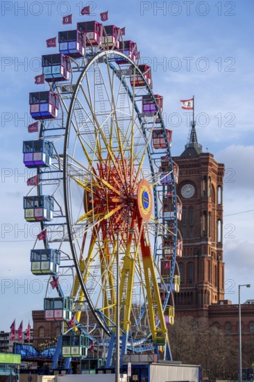 Christmas market at the Berlin TV Tower Park, Ferris Wheel, Red Town Hall, Berlin, Germany