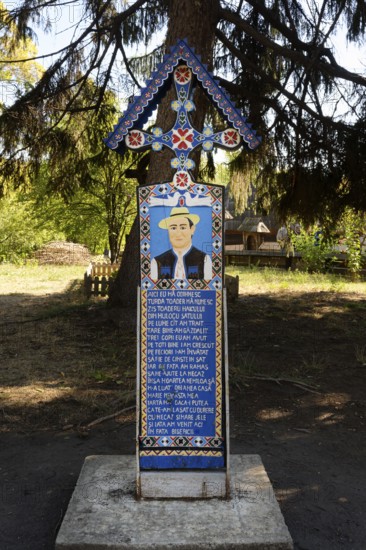 Wooden Grave cross from The Merry Cemetery of Sapanta in Maramures, Village Museum, Bucharest, Romania