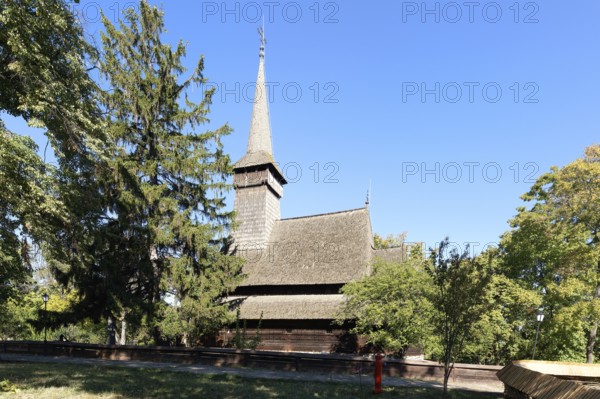 Traditional Maramures wooden church from Dragomiresti, Village Museum, Bucharest, Romania