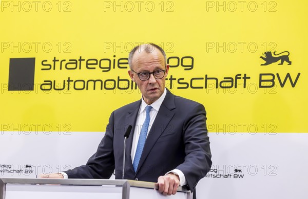 Federal Chancellor Friedrich Merz (CDU) . portrait. Annual event on the BW Automotive Industry Strategy Dialogue (SDA) in Stuttgart. Automotive industry conference. Stuttgart, Baden-WÃ¼rttemberg, Germany