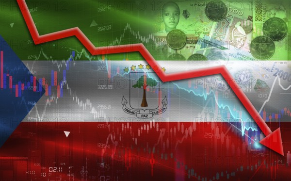 Equatorial Guinea financial fall on economy market. Equatorial Guinean financial crisis on economic graph