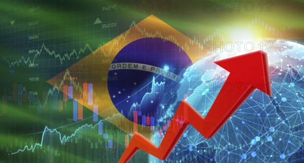Global financial growth with Brazilian flag. Financial growth with Brazil flag on economic background
