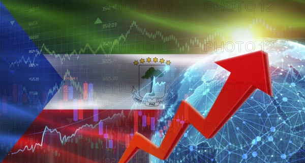 Global financial growth with Equatorial Guinean flag. Financial growth with Equatorial Guinea flag on economic background