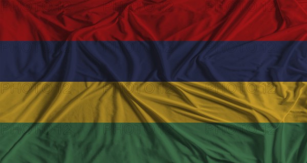 Mauritius flag with fabric texture background. National flag of Mauritius with cloth texture