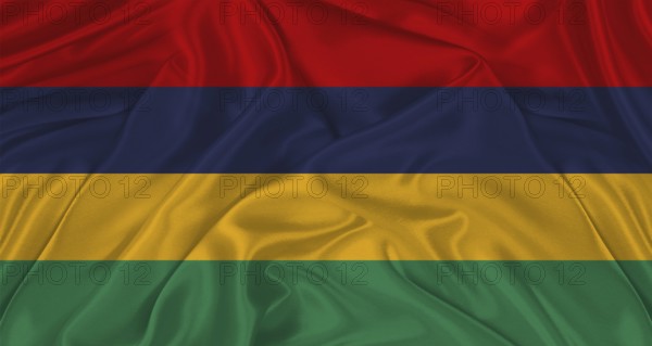 Mauritian flag with fabric texture. Realistic flag of Mauritius waving, National flag