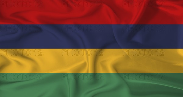 Realistic Mauritius flag waving. Close up of flag of Mauritius with cloth texture