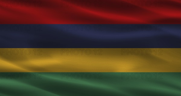 Mauritian flag with fabric texture. Realistic flag of Mauritius waving