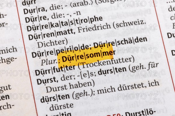 Drought period, drought damage, drought summer. Term from the Duden. Standard work of German spelling, 29th edition. germany