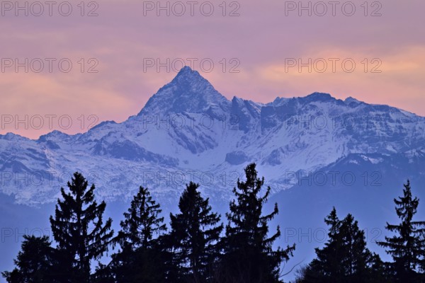 Snowy Ritzlihorn in evening light, Bernese Alps, Canton, Bern, Switzerland