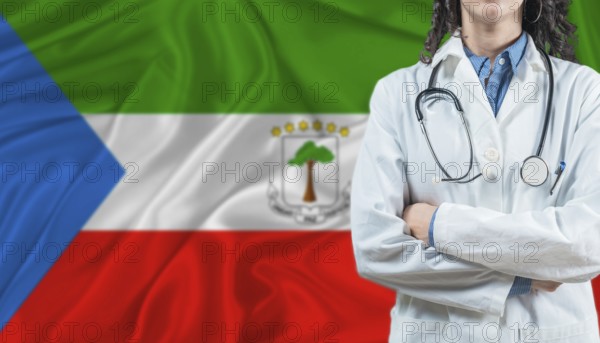 Medical professional on Equatorial Guinea flag. Healthcare and wellness in Equatorial Guinea, Concept