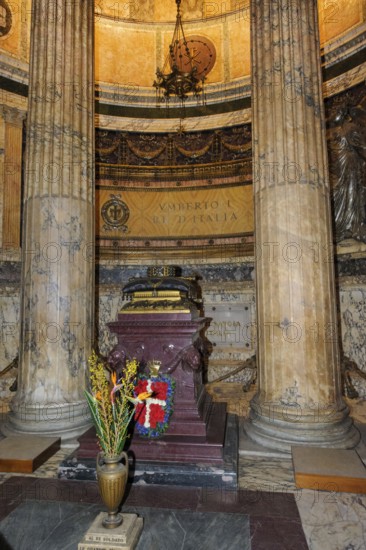 Tomb tomb of King Umberto I of Italy in ancient Roman temple Pantheon di Agrippa today church Basilica of Santa Maria ad Martyres, Rome, Lazio, Italy