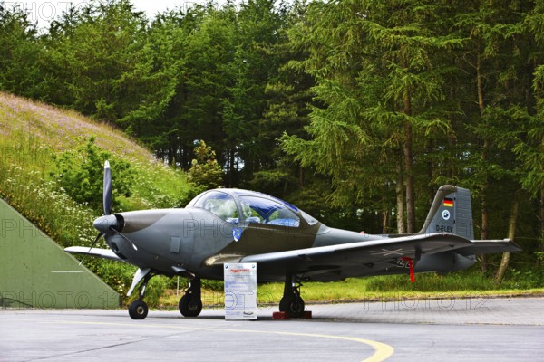 Focke Wulf P-149 D Piaggo liaison trainer aircraft training and courier aircraft of the Air Force up to 1990, suitable for aerobatics, 6-cylinder boxer engine, owner: Sportfluggruppe Oldenburg e. V., Spotterday, Wittmund, Lower Saxony, Germany