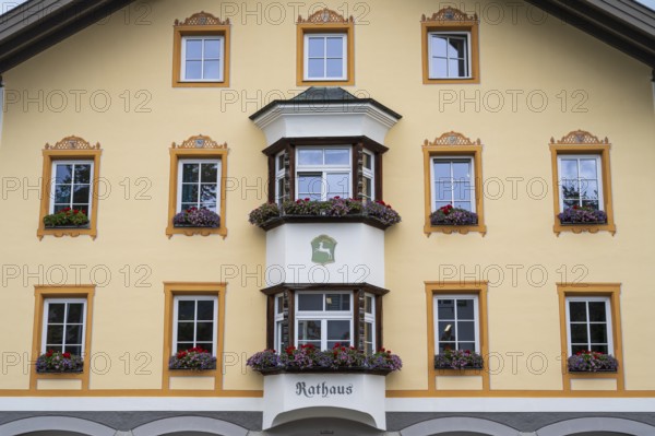 Facade of City Hall, Lenggries, Upper Bavaria, Bavaria, Germany