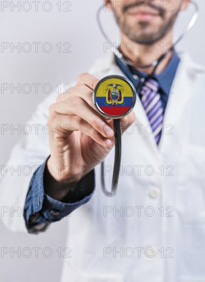 Ecuador health and medical insurance concept. Ecuador healthcare system, doctor holding stethoscope