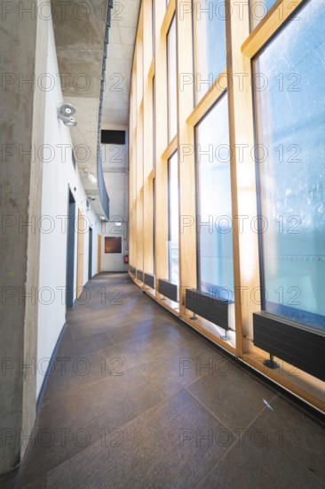Bright, modern corridor with large windows and simple room design, Amazonia exhibition, Gasometer, Pforzheim, Germany