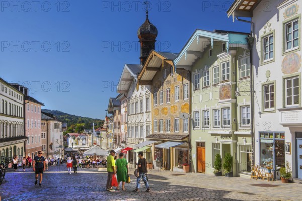 Historic market street with typical gabled houses, Bad Tölz. Isartal, Upper Bavaria, Bavaria, Germany