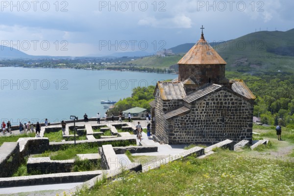 A monastery overlooking a lake surrounded by impressive scenery, Sevanavank Monastery, Sevan Monastery, Lake Sevan, Gegharkunik Province, Armenia