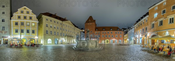 Haidplatz panorama illuminates Regensburg Germany