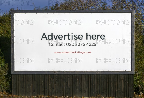 Advertise here message empty billboard sign website contact details and phone number, Adnet outdoor advertising company UK