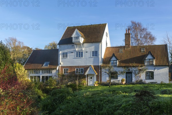 Historic watermill and cottage buildings, Shottisham, Suffolk, England, UK