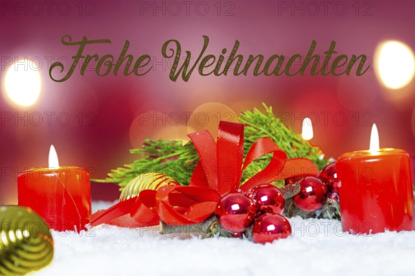 Christmas greetings: Christmas decoration with text MERRY CHRISTMAS (digitally edited)