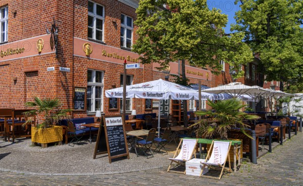Catering, retail and typical, historic architecture in the Dutch Quarter in Potsdam, Brandenburg, Germany