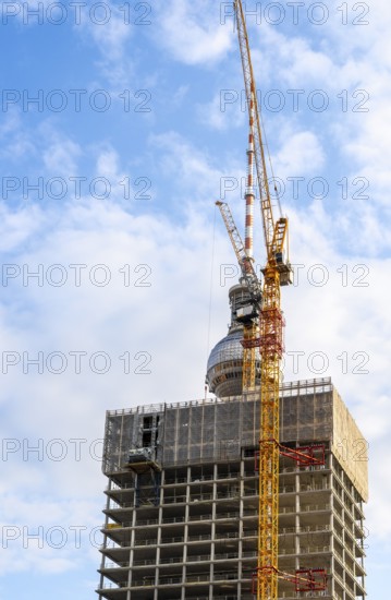 Construction site at the television tower, new office complex on Alexanderplatz in Berlin Mitte, Germany