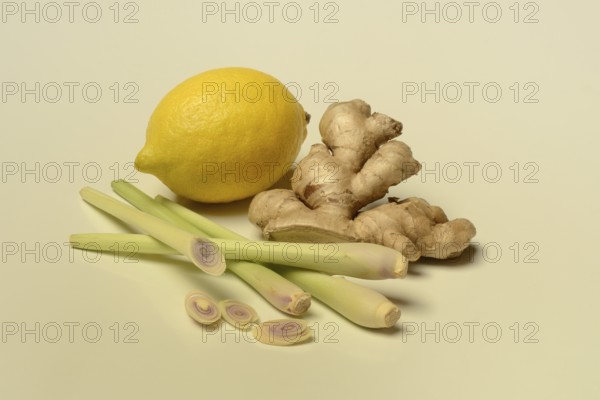 Ginger, ginger root and lemongrass, lemon