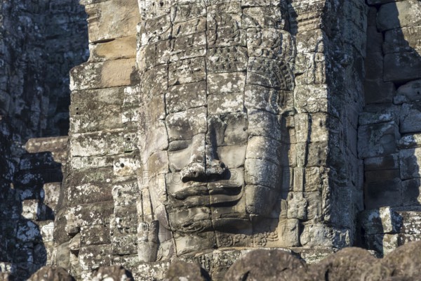 Huge stone-carved face of Bodhisattva Lokeshvara, also Avalokiteshvara, Bayon Temple, Angkor Thom, UNESCO World Heritage Site, Angkor Wat, Siem Reap, Cambodia