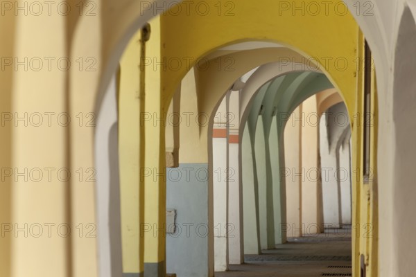 Unique arcades in Budweis South Bohemia, Czech Republic